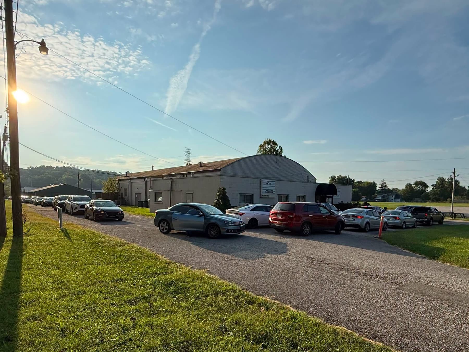 Cars lined up to check in at the August 2026 Public Vet clinic in New Albany