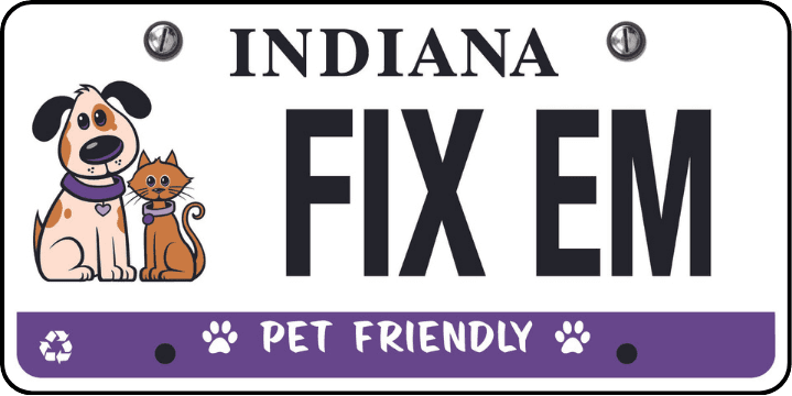 Indiana Pet Friendly specialty license plate reading Fix Em